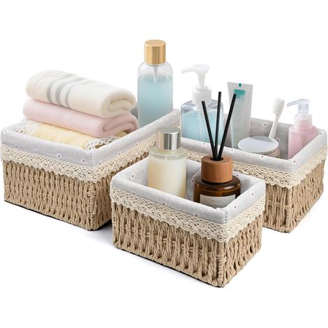 Lot de 3 paniers de rangement pour jouets de salle de bain - Panier tressé organisateur pour table à langer - Boîtes paniers pour chambre d'enfant - Petit panier - En tissu tressé recyclable (1/5)