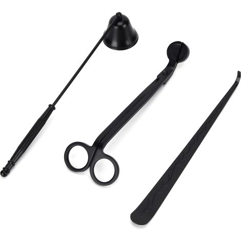 Ensemble de 3 accessoires pour bougies : coupe-mèche, éteignoir, trempette à mèche, noir. (1/5)