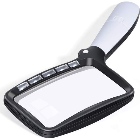 Lupa de lectura rectangular con 5 luces LED, aumento de 3X, adecuada para personas mayores o con discapacidad visual, para comprobar lecturas y para examinar piezas de relojes artesanales. (1/5)