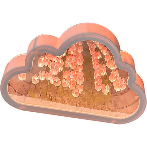 Miroir Nuage Tulipes 20 Fleurs Roses en Plastique avec Piles Intégrées Lampe DIY Anniversaire Saint-Valentin (1/5)