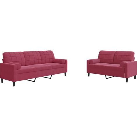 Maison Exclusive - Set di Divani 2 pz con Cuscini e Rinforzi Rosso Vino in Velluto