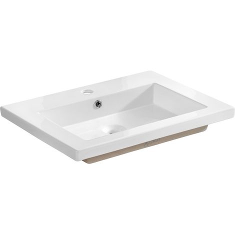 Einbauwaschbecken ELIO 60 cm Keramik weiß glänzend rechteckiges Design