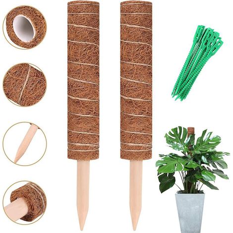 Lot de 2 tuteurs en mousse pour Monstera et Pothos, empilables, avec 20 attaches de câble pour étendre les tiges. (1/5)