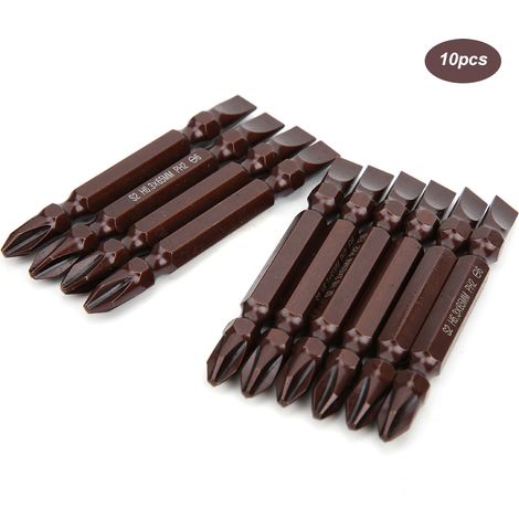 10 embouts de tournevis doubles magnétiques S2 H6,3 x 65 mm, pour vis et outils de quincaillerie. (1/5)