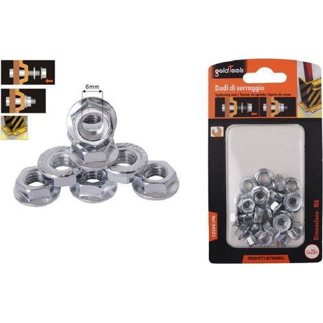 TRADE SHOP - Set 25 Pz Dado Esagonale Flangiato Dadi Di Serraggio M6 Bulloni Vite 6mm 94923 - (1/2)