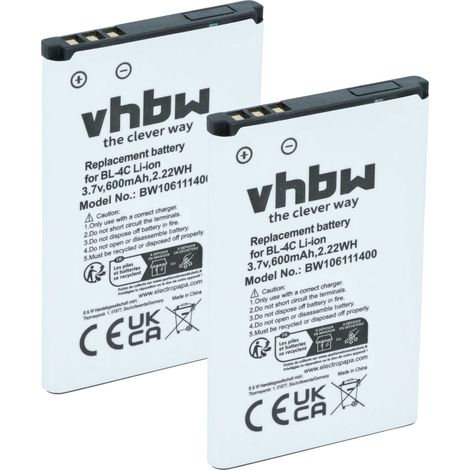vhbw 2x Akku kompatibel mit OK OMP80, Big Button Handy Smartphone Telefon (600 mAh, 3,7 V, Li-Ion) (1/5)