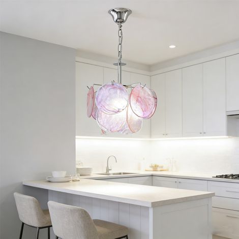 Lustre coquillage rose, lumière blanche, douille E14, luminaire décoratif d'intérieur, chaîne ajustable de 150 cm, hauteur réglable, diamètre 32 cm (1/5)
