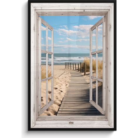 POSTER INCORNICIATO Finestra - Mare - Costa - Natura - Vista - Spiaggia - Mare di Wadden 80x120 cm (1/5)