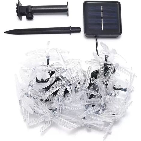 Guirlande lumineuse solaire en forme de libellule pour jardin, terrasse, fête, piscine, décoration (blanc chaud) (1/5)