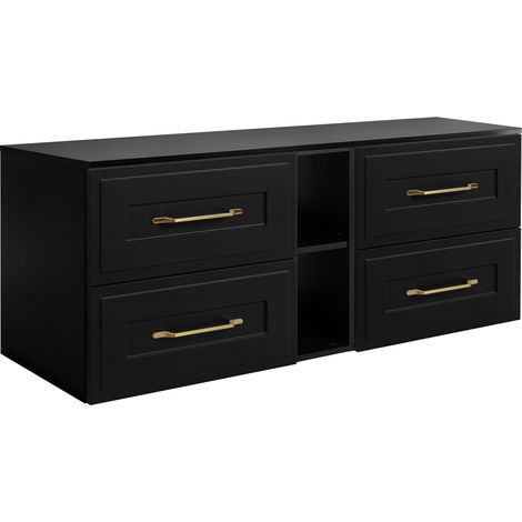 Set di mobili da bagno sotto lavabo, nero, 180 (2 x 80 + 20) x 46 x 58 cm , 3 colori di maniglie a scelta