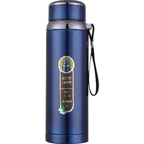 Bouteille isotherme 1000ml acier inoxydable large goulot, théière filtrante amovible bleue pour bureau (1/5)