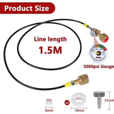 Flexible de Remplissage CO2 1.5m W21.8-14 Station de Recharge pour Cylindre de Gaz de Dioxyde de Carbone Azote Argon avec Manomètre 3000psi et Valve de Purge