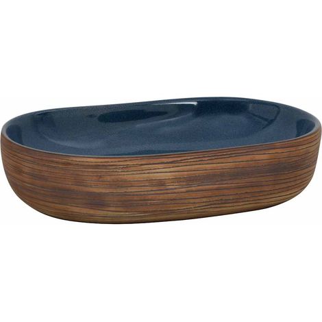 Maison Exclusive - Lavabo da Appoggio Marrone e Blu Ovale 59x40x14 cm Ceramica