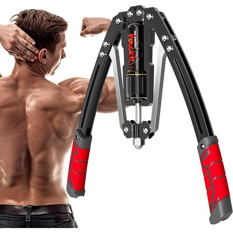Appareil de musculation hydraulique à torsion réglable pour les bras - Extenseur de poitrine à domicile 22-440 lbs, barre d'entraînement pour hommes et femmes avec résistance (Couleur : Rouge) (1/5)