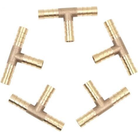 5pcs Brass Hose Fitting 8mm or 8/25" 3 Way T-Shape Air Fuel Hose Fitting Tee Connector (1/5)