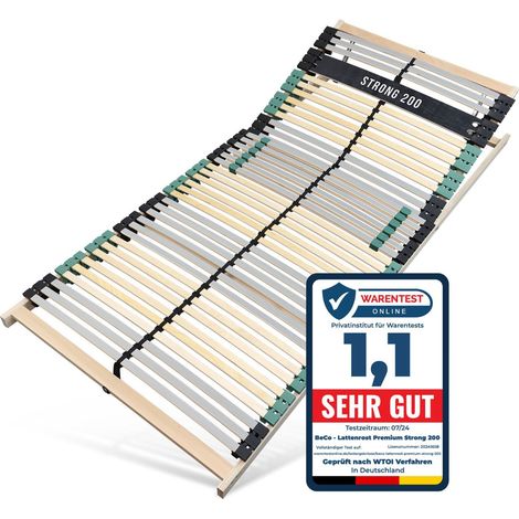 Lattenrost PREMIUM STRONG 80x200, ergonomische 7 Zonen Lattenrost mit 42 verstärkten Leisten, Kopfteil verstellbar, bis 200Kg belastbar, Germany