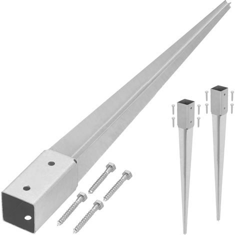 KOTARBAU® Lot de 2 Support de Poteau Bois - Acier Galvanisé - 60 cm - Argent - 46 x 46 mm - Support Poteau à Enfoncer - pour Clôture et Pavillon - Résistant à la Corrosion