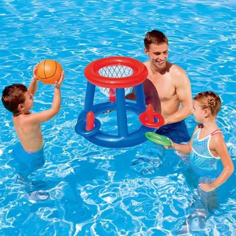 Jeu d'eau - Gonflable - Panier de Basket Flottant - Bleu - Pour enfants à partir de 5 ans - Extérieur (1/4)