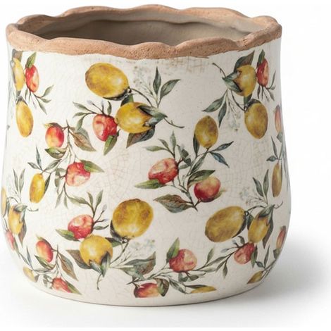 Pot de Fleurs céramique beige Citrons 18x16cm (1/2)