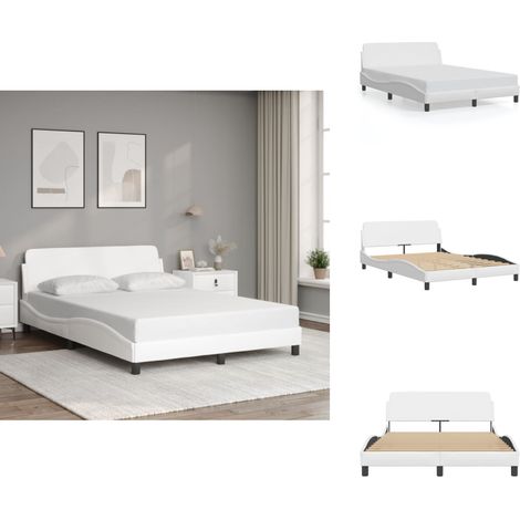 Cadre de lit sans matelas blanc 140x190 cm similicuir - Cadre De Lit - Lit Double - Lit Blanc - Tête De Lit - Similicuir (1/5)