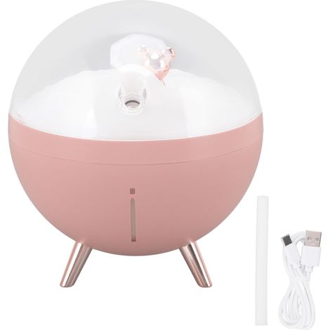 Niedlicher Luftbefeuchter in Teddybärform, 260 ml, mit Nachtlicht, USB-Anschluss, robustem ABS-Gehäuse, ideal für Kinderzimmer oder Büro, rosa (1/5)