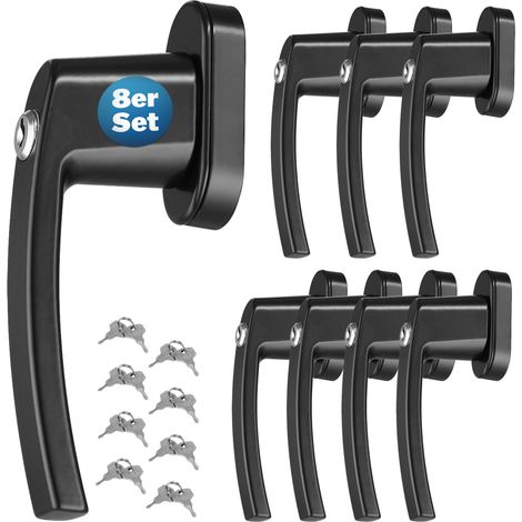 MONZANA® Poignée de fenêtre noire verrouillable à clés sécurité enfants poignée de sécurité pour fenêtre acier Set de 8