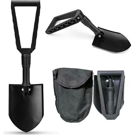 1 pelle de survie pliante, outil 3 en 1 pelle-pioche-houe, acier au carbone, 56 cm déplié, 900 g, pour camping, jardinage, plage et tout-terrain (1/5)
