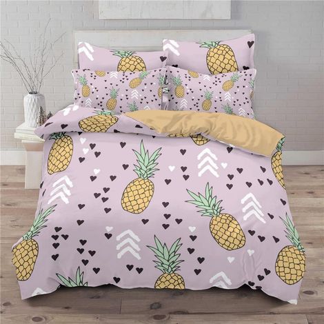 Bettwäsche-Set Ananas 220x240cm mit 2 Kissenbezügen 80x80cm, Mikrofaser