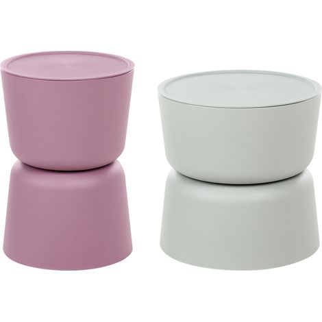 Conjunto de 2 mesitas auxiliares modernas de material sintético para terraza resistentes a la oxidación y al agua verde y púrpura Atacama (1/5)