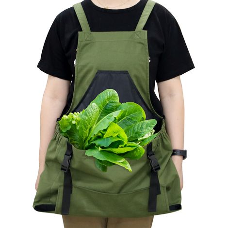 Tablier de jardinage d'extérieur en toile avec poches, idéal pour le camping, le jardinage et la récolte de légumes, fruits et fleurs. (1/5)