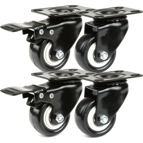 4 x Noir lourd 50mm Roues pivotantes en PU chariot roulette de meubles roue de chariot industriel