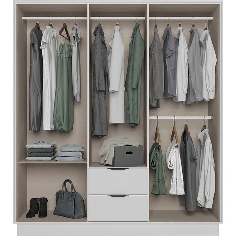 Armoire 6 portes et 2 tiroirs - L162 cm - Blanc - FEOVA — vue 3