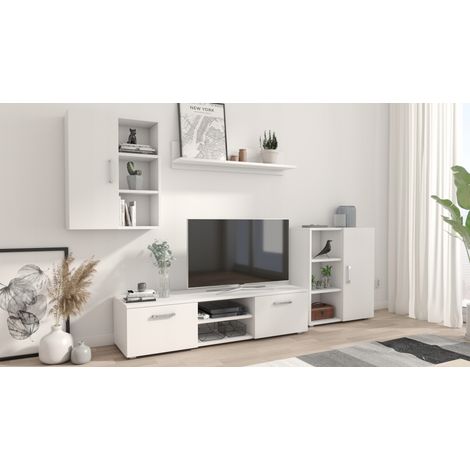 Set di mobili da parete bianchi Ikar per il soggiorno, cassettiera porta TV, mobile pensile (1/2)