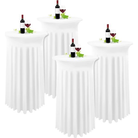 Lot de 4 Blanche Housse pour Table Haute, Nappe Mange Debout 80 x 110 cm, Blancher Nappe Jupe Plissée Extensibles en Spandex pour Cocktail Mariage Banquet Anniversaire Bar Table (1/5)