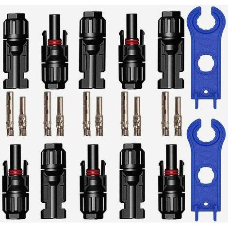 Ulisem 5 es PV Connector, Photovoltaic Solar Connector with Hexagonal Wrenches, Waterproof Male + Female Solar Electrical Connectors for Solar Panels Cable Accessories, Black (1/4)