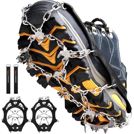 Crampons Neige Antidérapants pour Glace, Grips de Traction avec 19 Pointes en Acier Inoxydable pour Chaussures et Bottes, Hommes et Femmes, Sécurisés pour Randonnée, Pêche, Marche et Alpinisme (1/5)
