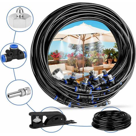 Brumisateur de Terrasse, 15M 15Buse Système de Brumisation Brumisateur Jardin Refroidissement avec Tuyau Durable et Buses Amovibles pour Jardin Terrasse Trampoline Serre
