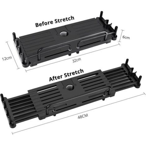 Étagère de douche télescopique sans perçage 32-48 cm pour salle de bain , support de rangement suspendu pour barre de douche de 18 à 25 mm (noir) (1/3)