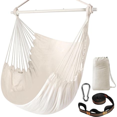 Sièges Suspendus Chaise Hamac Solide en métal Pliable Barre d'écartement Portable Chaise Suspendue Max 500 lbsSiège Confortable Patio pelouse Coton mélangé pour Confort supérieur Durabilité (1/4)