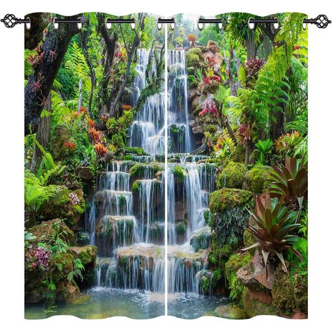 Rideau Occultant Nature Paysage Cascade Tenture Opaque à Oeillets Draperies Intérieurs Rideau Thermique Isolant pour Maison Chambre Salon Fenetre 2 Pièces L 117 x H 160 cm - 117L X 160H cm (2 Panneaux (1/5)