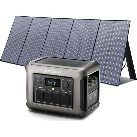 ALLPOWERS Generador Solar R1500 1152Wh LiFePO4 Batería con Panel Solar de 400W, 4 Salidas AC de 1800W (3000W Pico), Estacion de Energia Portatil para Exteriores, Camping, Apagón, Emergencia