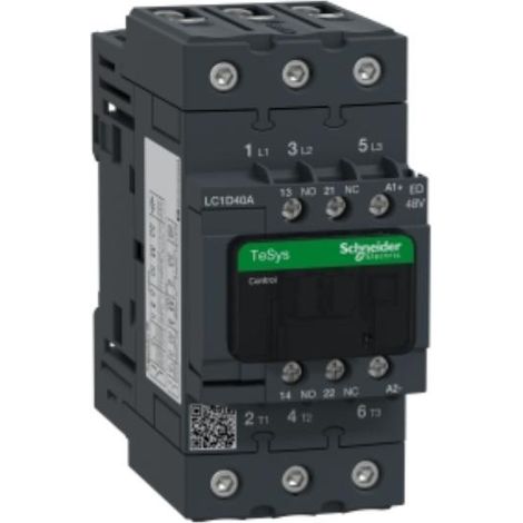 Contattore di potenza TeSys Deca 40A 3P 48V DC 1NO 1NC (EVK) LC1D40AED