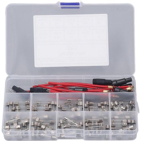 100 Stück Glassicherungsröhren 0,2 A–20 A 250 V, 10 Typen, 5 x 20 mm, Sortimentsset für den Schutz von Stromkreisen