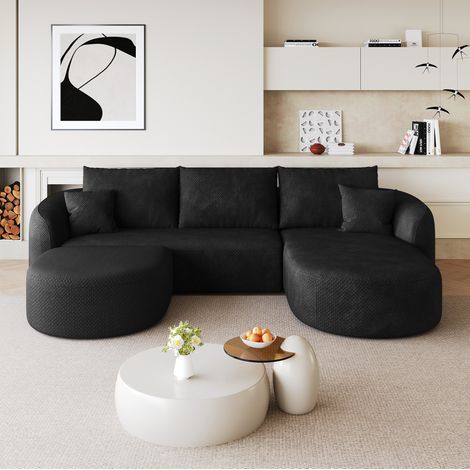 Sofá rinconera en U 266/168/85 cm negro, modular en tejido chenilla, sin montaje (1/5)