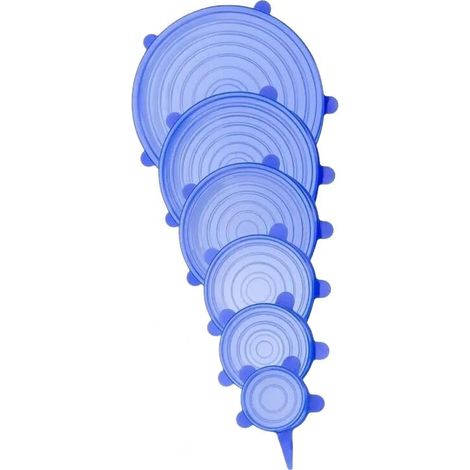 Tapas telescópicas de silicona reutilizables, aptas para cuencos, tazas y tarros de todas las formas y tamaños. (Azul, paquete de 6). (1/5)