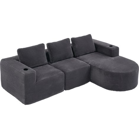 ELVMI Gerades Sofa 2-Sitzer mit Doppelkissen, Becherhaltern, Hochdichteschaum, aus Polyester Dunkelgrau (1/4)
