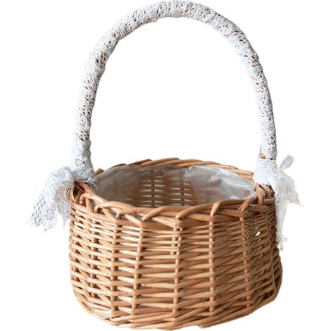 Panier de fleurs tissé avec poignée, rangement en rotin pour la maison, mariage, anniversaire, grand L (1/5)