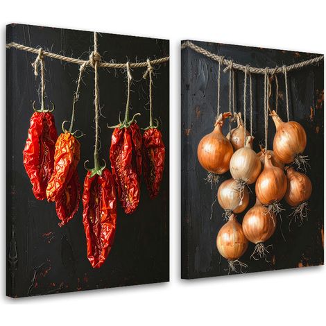 Set de tableaux sur toile  Tomates séchées et oignons 2 x 20x30