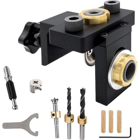Gabarit de perçage 3 en 1, gabarit de perçage réglable pour tourillons, guide de perçage avec poinçon en bois pour le chevillage du bois (1/4)
