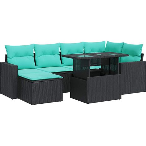Set sofás jardín y cojines 7 pzas ratán sintético acacia negro vidaXL (1/5)